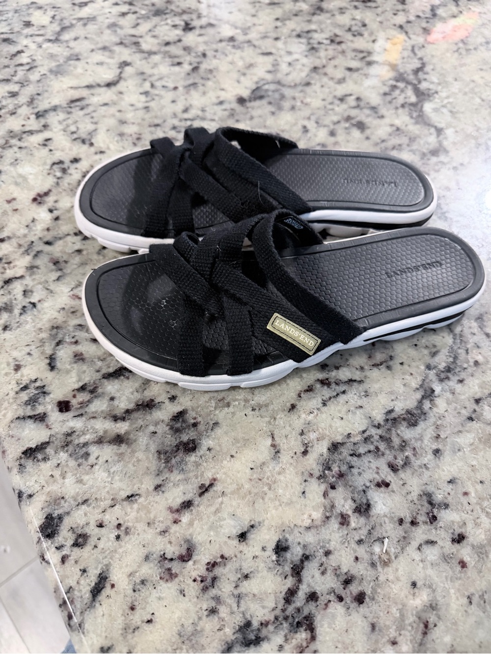 Lands' End Black and White Slide Sandals